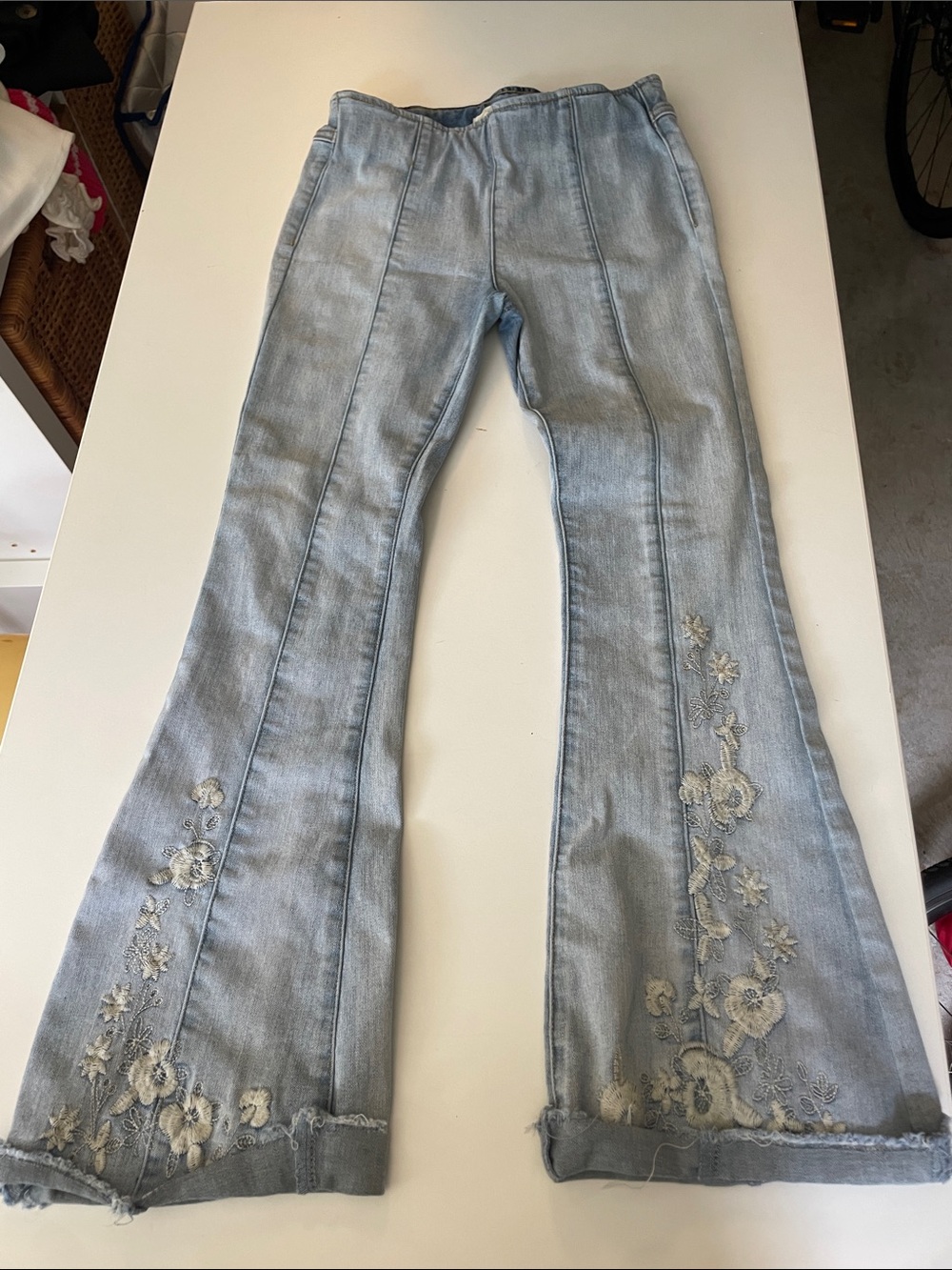 Girls Chelsea & Violet Light Blue Embroidered Flare Jeans